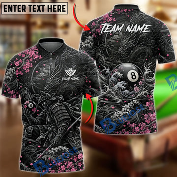 BlueJose Billiards 8 Ball Japanese Samurai Dragon Cherry Blossom Personalized Name Shirt (6 Colors)