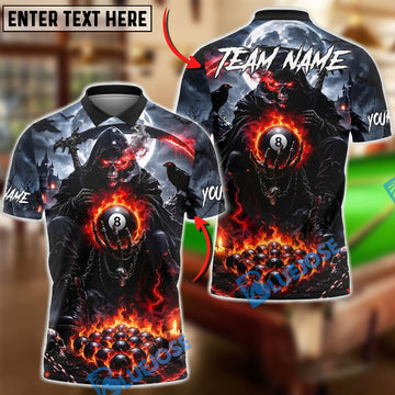 BlueJose Billiards 8 Ball Moonnight Grim Reaper Flaming Ball Personalized Name Shirt (4 Colors)