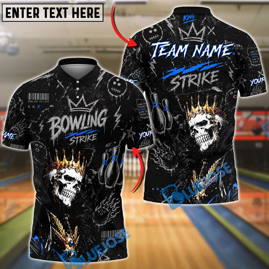BlueJose Bowling Skull King Strike Customized Name, Team Name 3D Shirt (4 Colors)