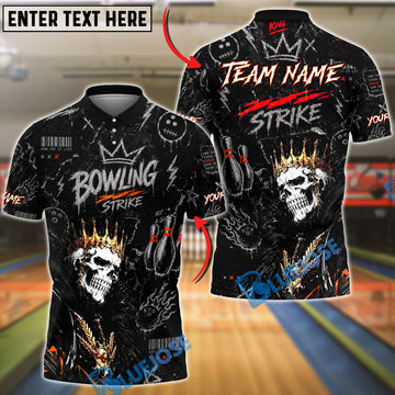 BlueJose Bowling Skull King Strike Customized Name, Team Name 3D Shirt (4 Colors)
