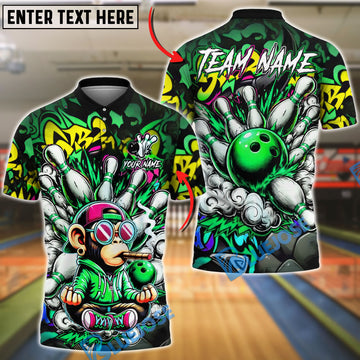 BlueJose Bowling And Pins Graffiti Monkey Street Art Explosion Customized Name, Team Name 3D Shirt (6 Colors)