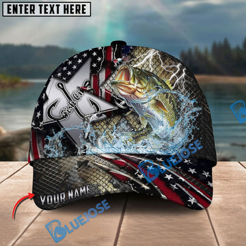BlueJose Fishing Vintage Hook Patriotic Style Personalized Name Classic 3D Cap Personalized Cap (13 Breeds)