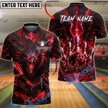 BlueJose Bowling And Pins Dark Crow Flaming Bowling Ball Customized Name, Team Name 3D Shirt (4 Colors)