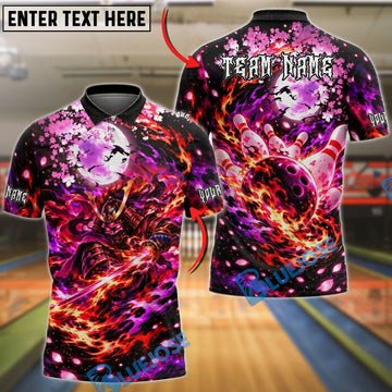 BlueJose Bowling And Pins Samurai Warrior Sakura Flame Strike Customized Name, Team Name 3D Shirt (4 Colors)