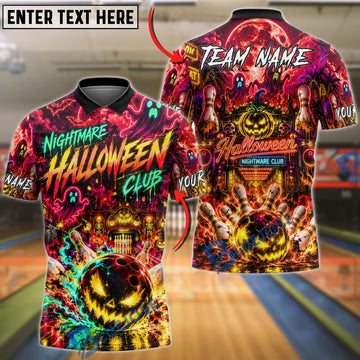BlueJose Bowling And Pins Halloween Pumpkin Ghost Neon Graphic Customized Name, Team Name 3D Shirt (4 Colors)