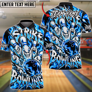 BlueJose Bowling And Pins Crazy Evil Expressive Face Pins Ball Strike Flaming Fire Graphic Text Customized Name, Team Name 3D Shirt (4 Colors)