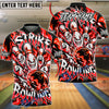 BlueJose Bowling And Pins Crazy Evil Expressive Face Pins Ball Strike Flaming Fire Graphic Text Customized Name, Team Name 3D Shirt (4 Colors)