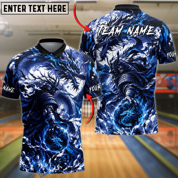 BlueJose Bowling And Pins Flame Samurai Dragon Graphic Customized Name, Team Name 3D Shirt (4 Colors)