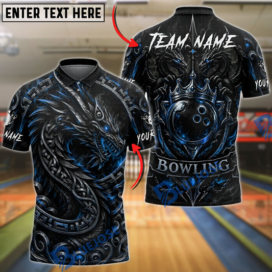 BlueJose Bowling And Pins Dragon Crown Ball Graphic Customized Name, Team Name 3D Shirt (4 Colors)