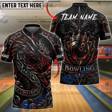BlueJose Bowling And Pins Dragon Crown Ball Graphic Customized Name, Team Name 3D Shirt (4 Colors)