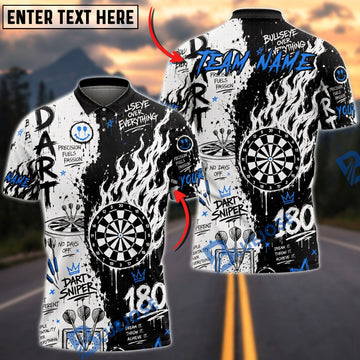 BlueJose Darts 180 Dart Sniper Graffiti Flame Graphic Personalized Name, Team Name Unisex Shirt (4 Colors)