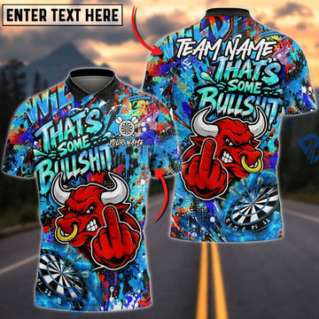 BlueJose Darts Angry Bull Middle Finger That's Some Bullshit Paint Splatter Personalized Name, Team Name Unisex Shirt (6 Colors)