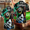 BlueJose Billiards Skull Fire 8 Ball Neon Street Art Style Personalized Name, Team Name Unisex Shirt (4 Colors)