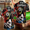 BlueJose Billiards Skull Fire 8 Ball Neon Street Art Style Personalized Name, Team Name Unisex Shirt (4 Colors)