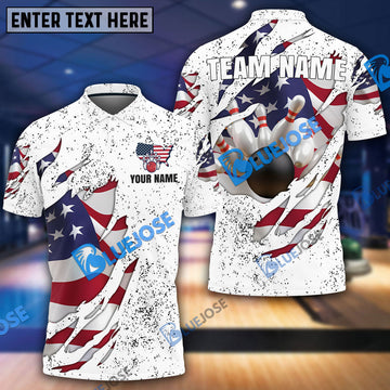 BlueJoses Bowling US Flag Customized Name, Team Name 3D Shirt