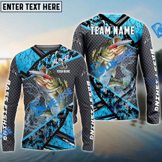 Bluejose Bass Fishing Blue Camo 2 Sport Custom Name & Team Name 3D Shirts