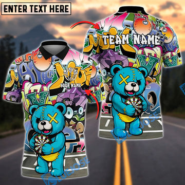 BlueJose Darts Teddy Bear Graffiti Personalized Name, Team Name Shirt (4 Colors)