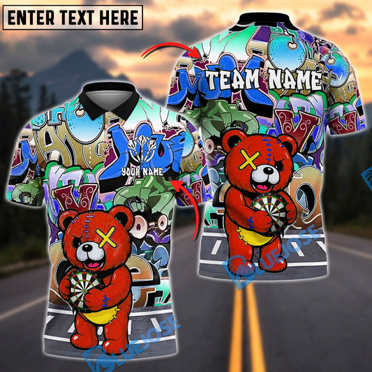 BlueJose Darts Teddy Bear Graffiti Personalized Name, Team Name Shirt (4 Colors)