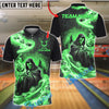 BlueJose Bowling And Pins Flame Reaper And Fire Skull Design Customized Name, Team Name 3D Shirt (4 Colors)
