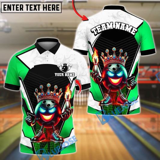 BlueJose Bowling And Pins Crown Flame Ball Black Smoke Design Customized Name, Team Name 3D Shirt (4 Colors)