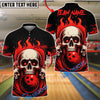 BlueJose Bowling And Pins Flame Skull Team Design 2 Customized Name, Team Name 3D Shirt (4 Colors)