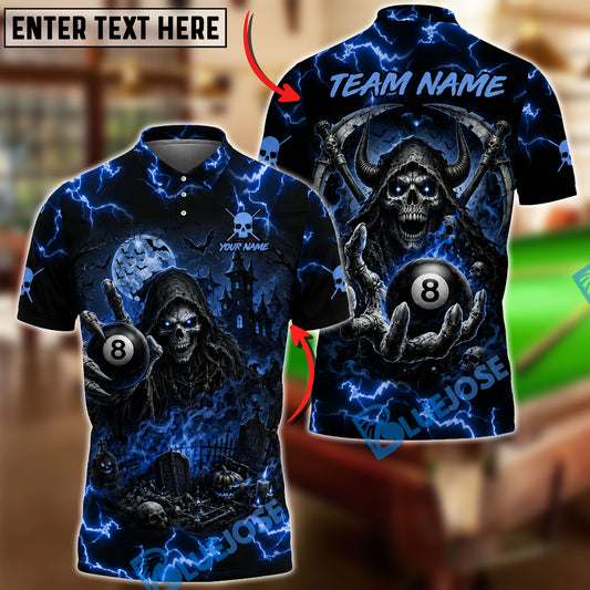 BlueJose Billiards 8 Ball Haunted Grim Reaper Personalized Name Shirt (6 Colors)
