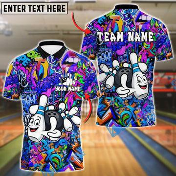BlueJose Bowling And Pins Funny Graffiti Customized Name, Team Name 3D Shirt (4 Colors)
