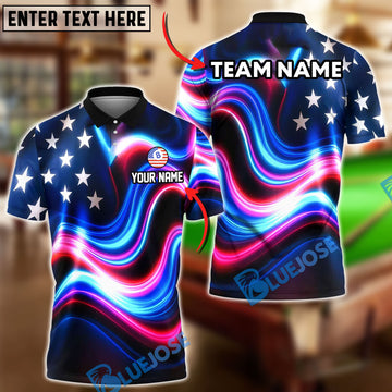 BlueJose Billiards Ball 8 American Flag Watercolor Customized Name, Team Name 3D Shirt