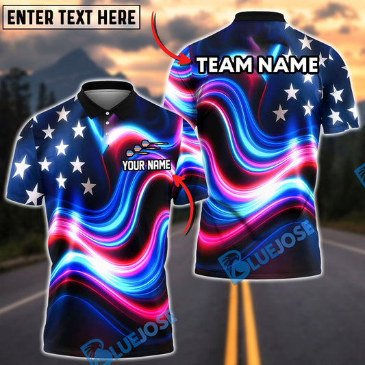 BlueJose Darts American Flag Watercolor Personalized Name Shirt