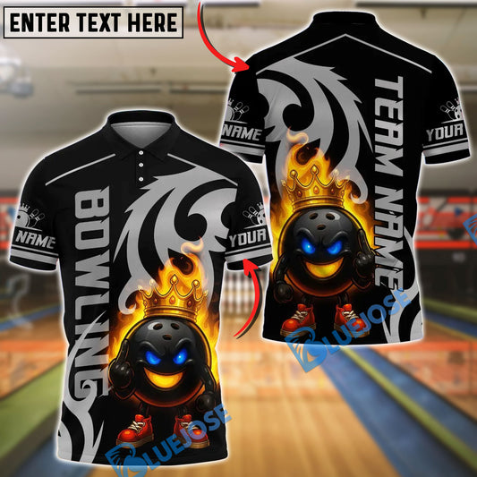 BlueJose Bowling And Pins King Pins Flame Premium Customized Name, Team Name 3D Shirt (4 Colors)