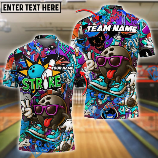 BlueJose Bowling Street Strike Graffiti Skater Style Customized Name, Team Name 3D Shirt (4 Colors)