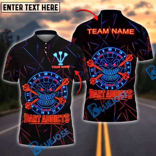 BlueJose Darts Neon Dart Addicts Rage Style Personalized Name, Team Name Shirt (4 Colors)