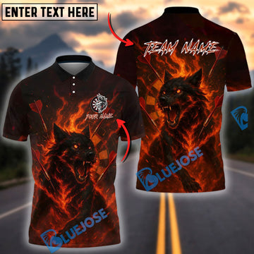 BlueJose Darts Fire Wolf Target Personalized Name, Team Name Shirt (4 Colors)