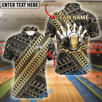 BlueJose Bowling Yellow and Black Tribal Pattern Bowling and Beer Customized Name, Team Name 3D Shirt