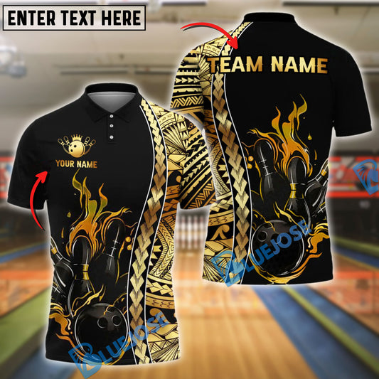 BlueJose Bowling Tribal Fire Strike Design Customized Name, Team Name 3D Shirt (4 Colors)