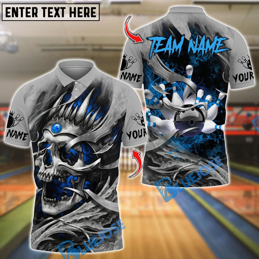 BlueJose Bowling And Pins Skull King Customized Name 3D Shirt (6 Colors)