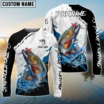 Bluejose Trout Fishing Black White Water Flow Custom Name & Team Name 3D Shirts