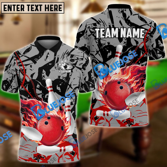 BlueJose Bowling And Pins Bloody Flaming Strike Customized Name 3D Shirt (4 Colors)