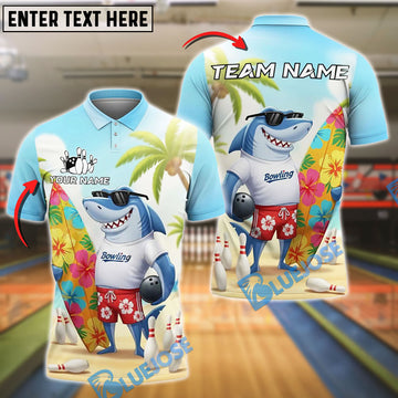 BlueJose Bowling Tropical Shark Personalized Name, Team Name Unisex Shirt