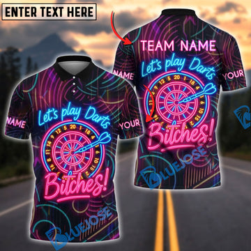 BlueJose Darts Let’s Play Darts Neon Attitude Style Personalized Name, Team Name Shirt