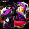 BlueJose Billiards Fire 8 & 9 Ball Design Swirl Personalized Name Shirt (4 Colors)