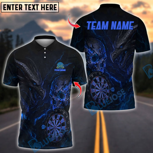 BlueJose Darts Dark Vibes Mystery Skull Dragon Customized Name, Team Name 3D Shirt (4 Colors)
