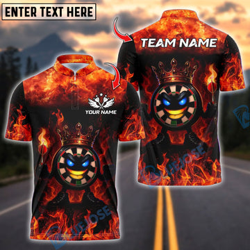 BlueJose Darts  Funny Dartboard King Flame Crown Design Customized Name, Team Name 3D Shirt (4 Colors)