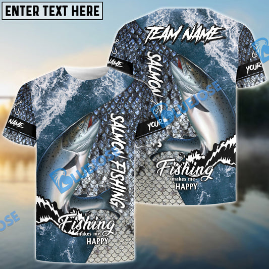 Bluejose Salmon Fishing Skin Seawave Custom Name & Team Name 3D Shirts