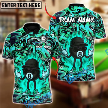 BlueJose Billiards 8 Ball Fire Graffiti Hip Hop Swag Personalized Name, Team Name Unisex Shirt (4 Colors)