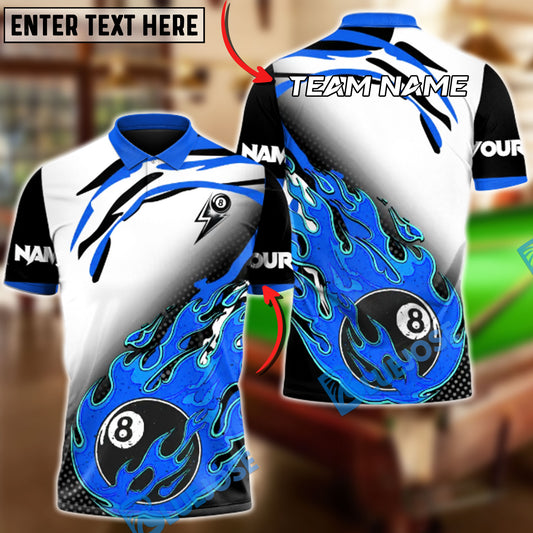 BlueJose Billiards Ball 8 Lightning Break Inferno Customized Name, Team Name 3D Shirt (4 Colors)