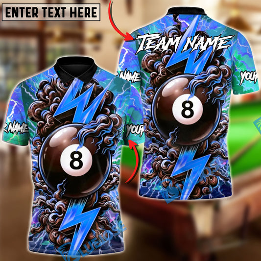 BlueJose Billiards Ball 8 Power Break Lightning Customized Name, Team Name 3D Shirt (4 Colors)