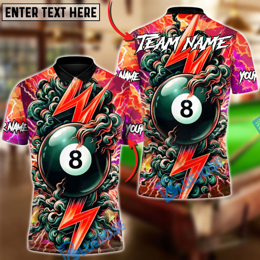 BlueJose Billiards Ball 8 Power Break Lightning Customized Name, Team Name 3D Shirt (4 Colors)
