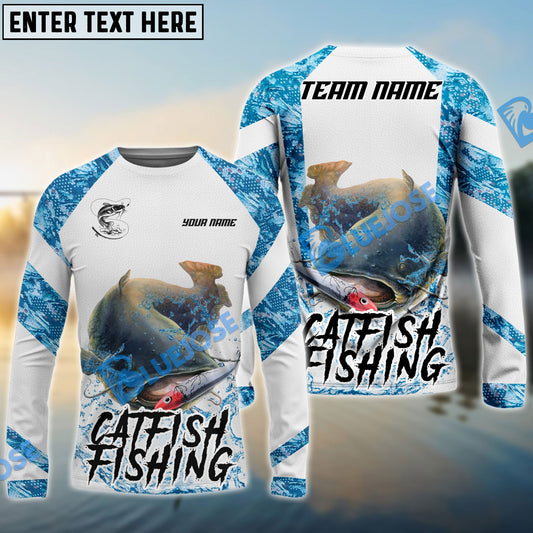 Bluejose Catfish Fishing Blue Camo White Pattern Sport Custom Name & Team Name 3D Shirts