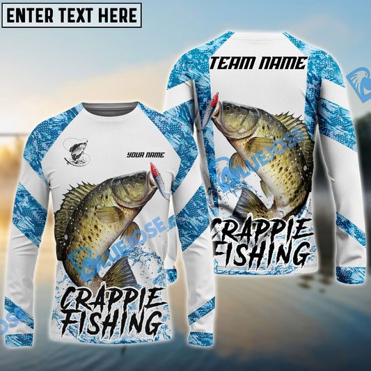 Bluejose Crappie Fishing Blue Camo White Pattern Sport Custom Name & Team Name 3D Shirts